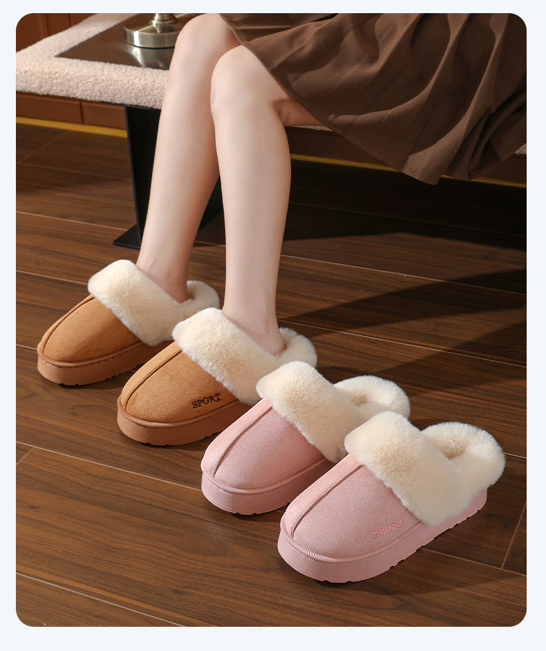 Couple's Cotton Slippers for Women, Thick-Soled, Warm, Non-Slip Home Slippers for Men, Autumn and Winter Indoor Non-Slip Soft-Soled Maternity Shoes