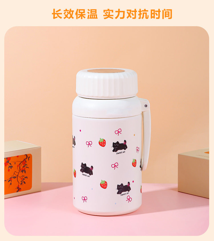 Cartoon cute high-value large-capacity new thermos stainless steel outdoor sports portable rope coffee cup
