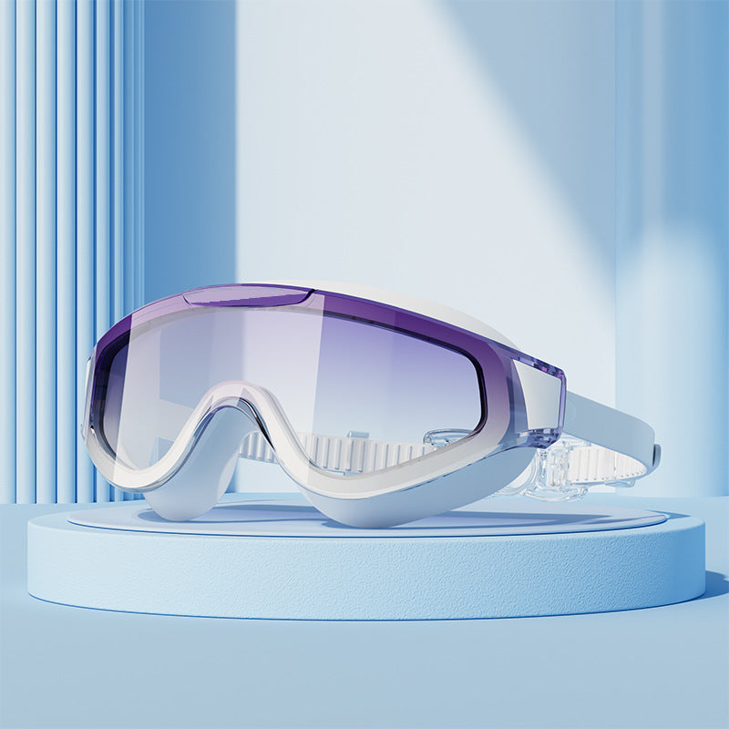 Factory wholesale large frame adult gradient plating swimming goggles waterproof anti-fog HD large field of view swimming goggles unisex