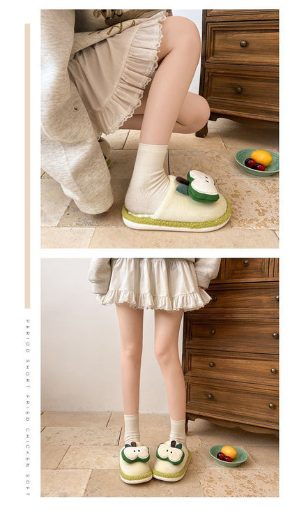 Apple Cute Closed-Toe Plush Cotton Slippers for Women, Winter 2026 New Model, Indoor Home Warm Non-Slip Odor-Resistant