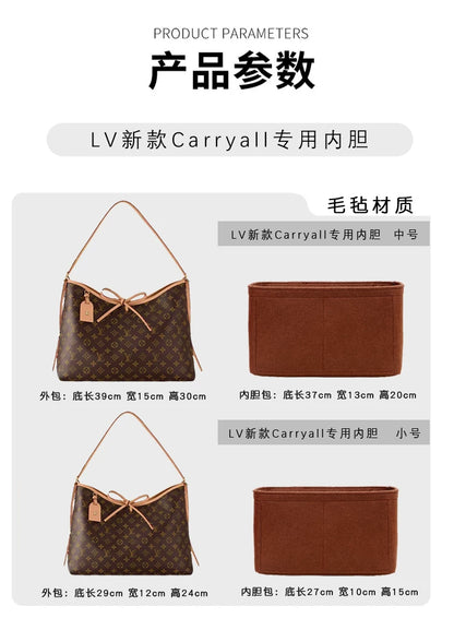Suitable for Lv Carryall Inner Bag, Medium-Sized Handbag Organizer Storage Bag with Lining