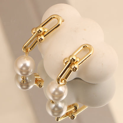 Natural Alien Baroque Freshwater Pearl Earrings Silver Needle Plated 14K Gold Horseshoe Chain Earrings Personalized Fashion Earrings