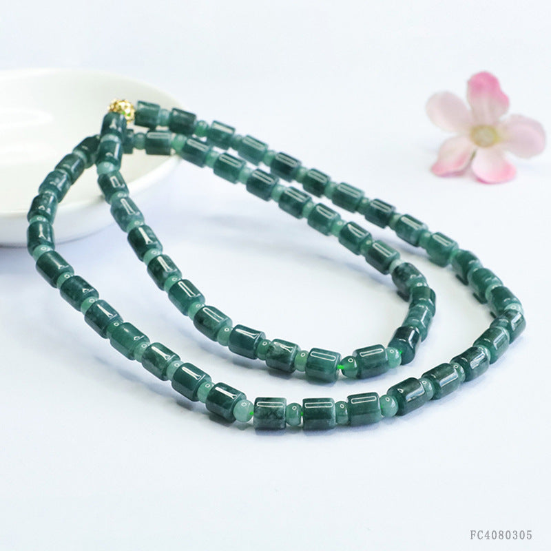 Guan Yu Natural Jade Bead Chain A-Grade Jadeite Blue Water Bucket Bead Necklace Hanging Chain Live Wholesale Dropshipping S4080305