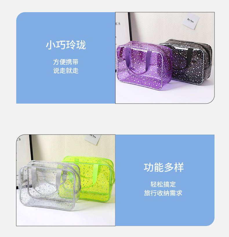 New Pvc Toiletry Makeup Brush Travel Zipper Tote Bag Cosmetic Small Star Makeup Bag Convenient and Large Capacity