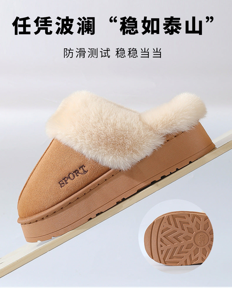 Couple's Cotton Slippers for Women, Thick-Soled, Warm, Non-Slip Home Slippers for Men, Autumn and Winter Indoor Non-Slip Soft-Soled Maternity Shoes