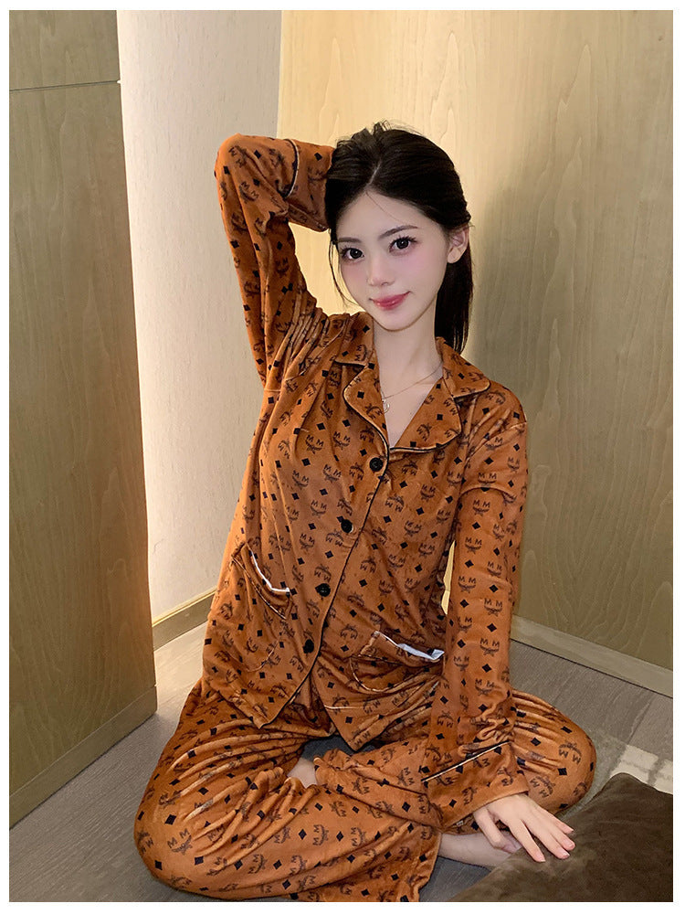 2026 New Style Island Velvet Pajamas for Women, Autumn and Winter High-End Luxury Set, Internet Celebrity Long-Sleeve Thickened Warm Loungewear