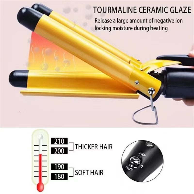 Hot sale three-tube curling iron three-rod curling iron water ripple hairdressing stick egg roll electric splint iron big wave