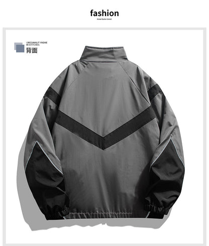 Russian Foreign Trade Trendy Brand Reflective Patchwork Stand-Up Collar Jacket Spring and Autumn Loose Sports Casual Jacket for Men