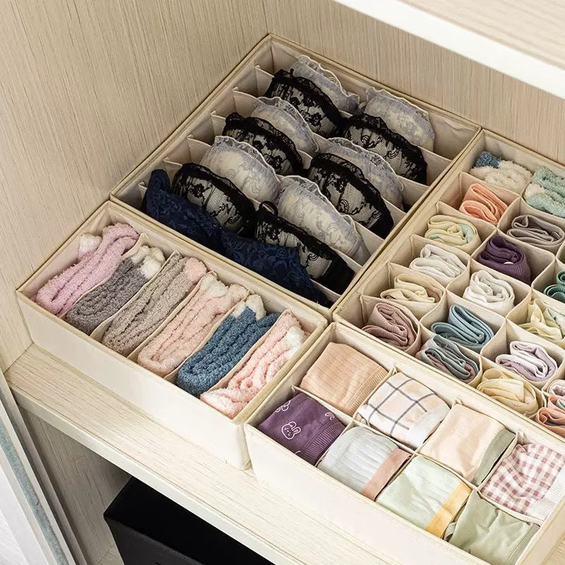Underwear Compartmentalized Storage Box Four-Piece Set, Sock Storage Box, Fabric Home Storage, Bra Organizer, Multi-Compartment Classification Storage Box