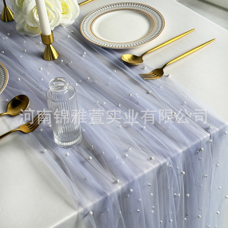 Amazon Pearl Tulle Lace Table Runner Wedding Party Outdoor Decoration Tablecloth Amazon Manufacturer Supply