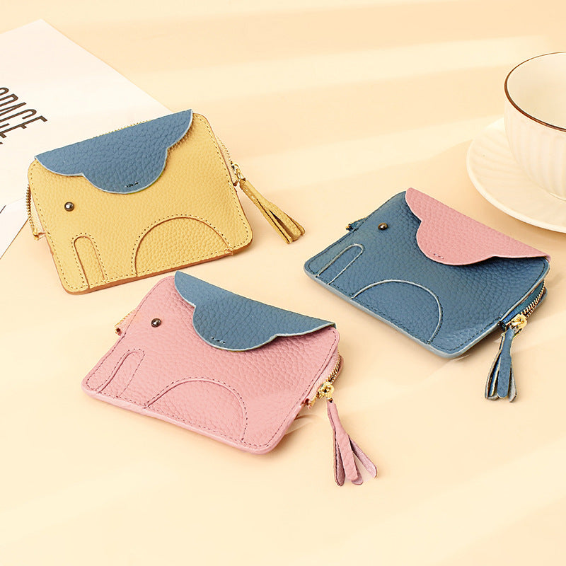 First Layer Cowhide Zipper Small Wallet Korean Style Simple Mini Keychain Coin Storage Bag Genuine Leather Coin Purse for Women