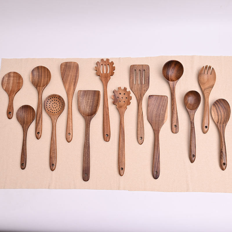 Paint-free Wax-free Wooden Cooking Spoon Shovel suit Kitchenware Long Handle Non-stick Pan Stir-frying Shovel Wooden Acacia Soup Spoon