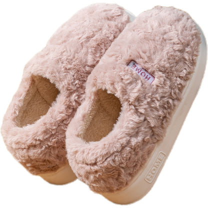 Women's Winter Indoor Warm Non-Slip Thick-Soled Cotton Slippers with Heel Cover, Maternity Cotton Shoes, Plush Outdoor Cotton Shoes for Men