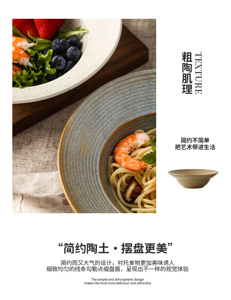 Retro Style Ceramic Kiln Straw Hat Plate Restaurant Hotel Home Threaded Pasta Plate Japanese Fruit Salad Snack Plate