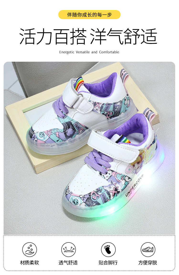 2022 New Spring and Autumn Breathable Fashion Sneakers Children's Luminous Shoes Princess Wings Led Light Children's Shoes