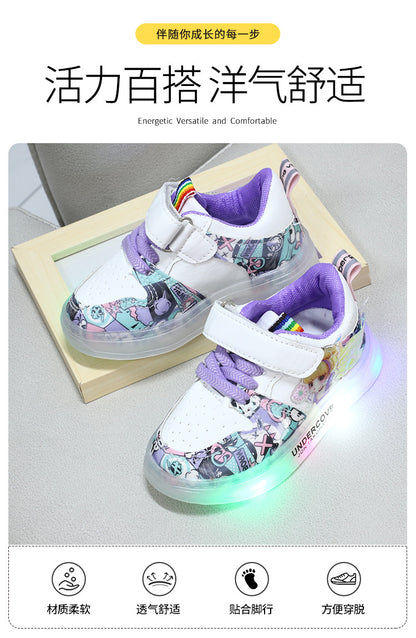 2022 New Spring and Autumn Breathable Fashion Sneakers Children's Luminous Shoes Princess Wings Led Light Children's Shoes