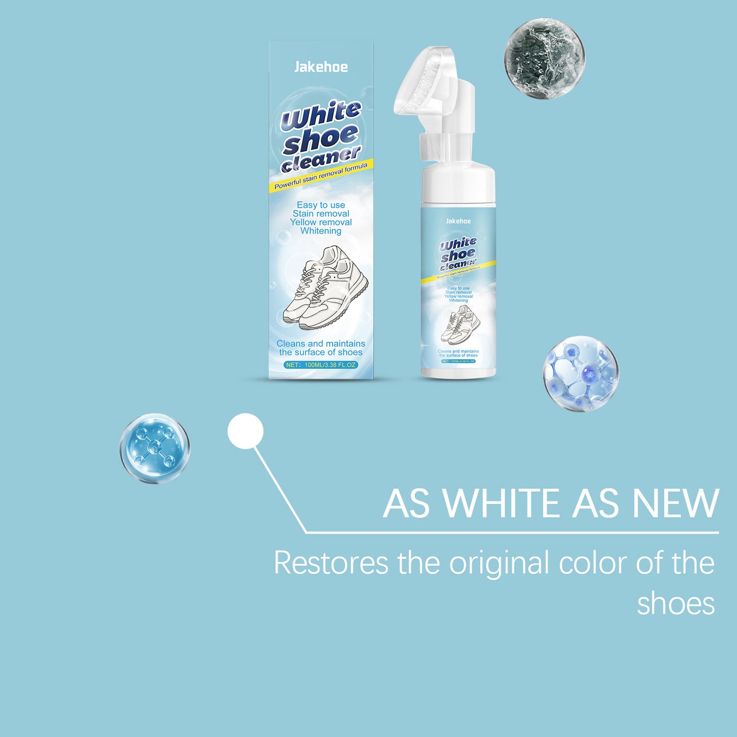 Jakehoe White Shoe Mousse Care Agent - Care for Yellowing Marks on White Shoes, Protects Color and Does Not Damage the Shoe Surface