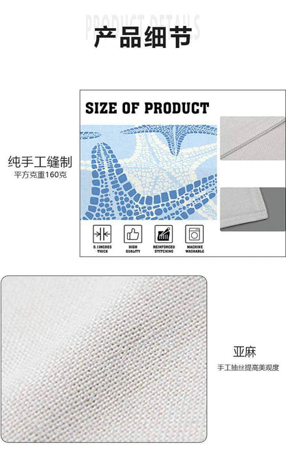 Cross-border New Blue Bottom Starfish Table Runner Linen Printed Kitchen Dining Table Tablecloth Home Fabric Tablecloth Cushion Coffee Table Meal