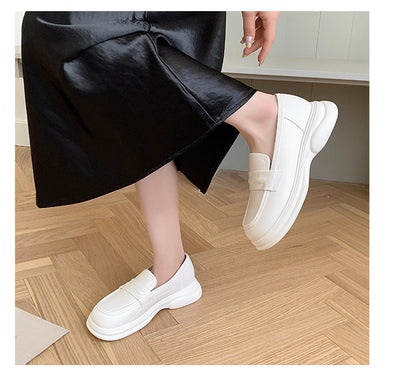 Thick-Soled Loafers British Style Slip-On White Shoes for Women 2025 New Versatile Toe-Toe Shoes Cross-Border Foreign Trade Women's Shoes