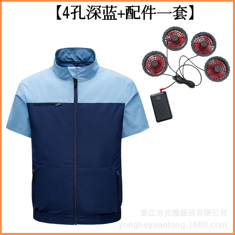 Cross-Border Summer Cooling Air-Conditioning Clothing with Fan Refrigeration Workwear Outdoor Heatstroke Prevention Fan Clothing Men's Labor Protection Clothing Work Clothes