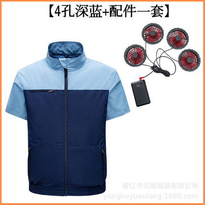 Cross-Border Summer Cooling Air-Conditioning Clothing with Fan Refrigeration Workwear Outdoor Heatstroke Prevention Fan Clothing Men's Labor Protection Clothing Work Clothes