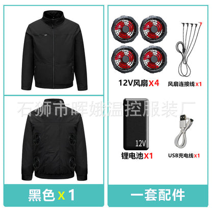 Cross-Border New Smart Air-Conditioned Clothing Porous Fan Stand Collar Workwear Outdoor Work Uniform Labor Protection Duty Fan Clothing