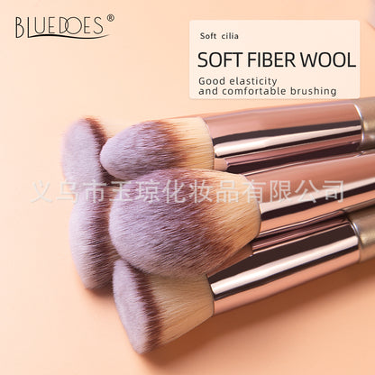 Cross-Border Popular Makeup Brushes 18 Pieces Champagne Color Wooden Handle Set Brushes Eye Shadow Brush Cosmetic Bag Beauty Tools Wholesale