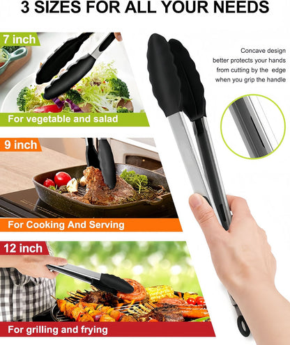 Silicone Clips for Kitchen Non-Stick Pans, Anti-Scalding and High Temperature Resistance, Household Barbecue and Steak Special Set, Stainless Steel Food Clips