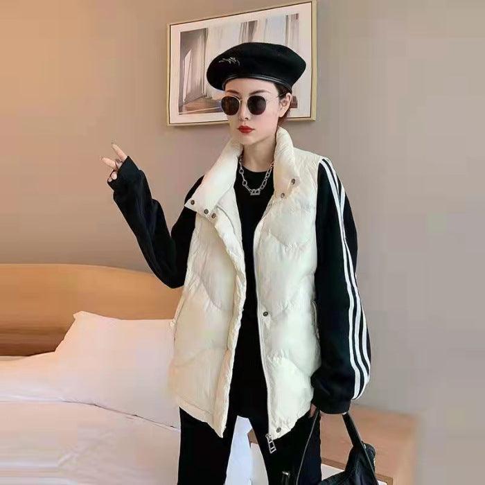 European Style Casual Loose Sleeveless down Cotton Vest Jacket for Women 2025 Winter Outerwear Vest Trendy