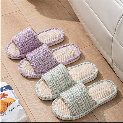 Linen Slippers for Women Spring & Fall Sweat-Absorbent Home Silent Japanese Cotton and Linen Indoor Non-Slip Breathable Slippers for Men All Seasons Wholesale