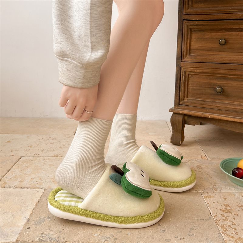 Apple Cute Closed-Toe Plush Cotton Slippers for Women, Winter 2026 New Model, Indoor Home Warm Non-Slip Odor-Resistant