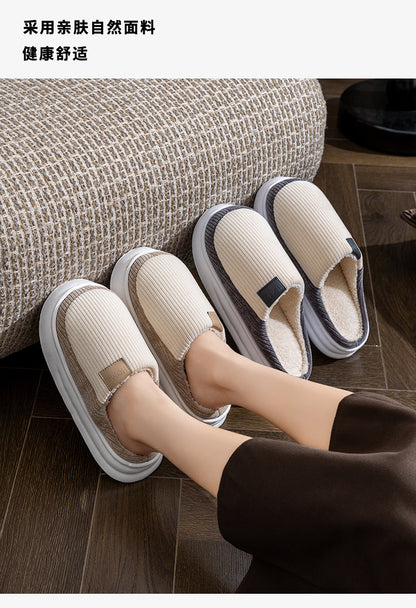 Non-Slip Simple Cotton Slippers for Men in Winter 2025 New Indoor Home Warm Plush Thickeneded Cotton Slippers for Women to Wear Outside