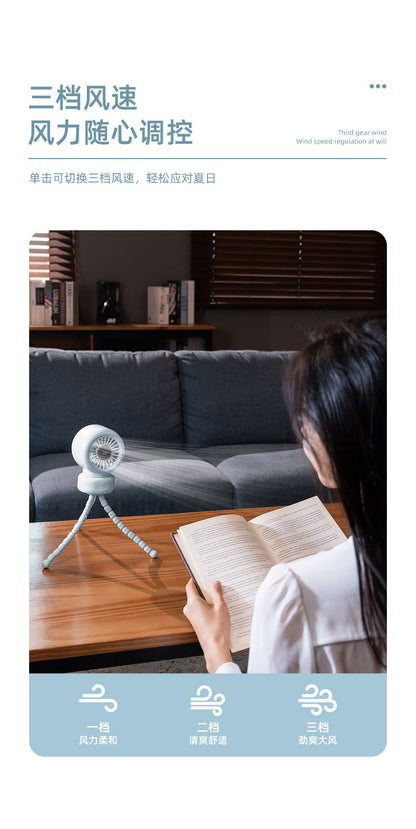 Cross-border stroller octopus mini fan outdoor silent large air volume shaking head can be handheld USB charging