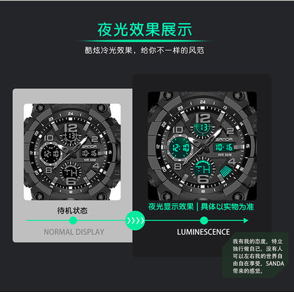Sanda Hot-Selling Watch Korean Version Student Party Multi-Functional Waterproof Alarm Clock Electronic Watch Cool Dual Display Luminous Sports Watch by PDG ibma