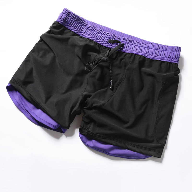 Men's Quick-drying Sports Shorts Fake Two-piece Fitness Triple Pants Marathon Running Pants Invisible Pocket for Mobile Phone