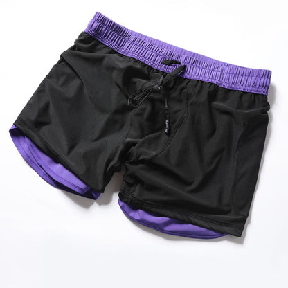 Men's Quick-drying Sports Shorts Fake Two-piece Fitness Triple Pants Marathon Running Pants Invisible Pocket for Mobile Phone