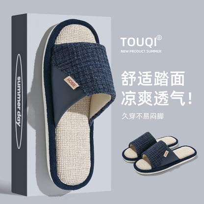 Linen Slippers for Men 2025 New Summer Indoor Home Soft-Soled Non-Slip Breathable Deodorant Cotton and Linen Slippers for Men