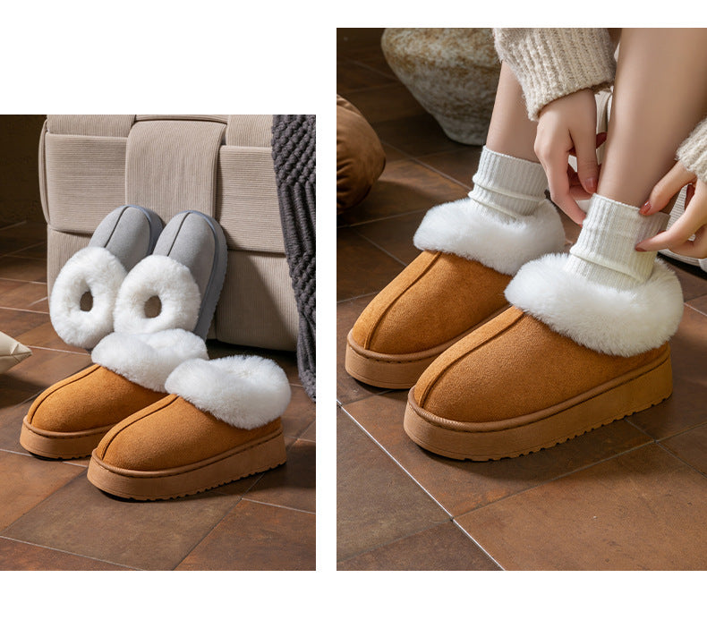 Cotton Slippers for Women in Autumn and Winter, Warm Outer Wear, Thick-Soled Velvet, Non-Slip Bags, Comfortable Home Indoor High-Heeled Cotton Shoes