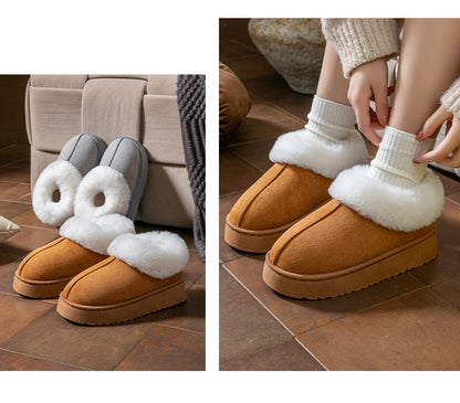 Cotton Slippers for Women in Autumn and Winter, Warm Outer Wear, Thick-Soled Velvet, Non-Slip Bags, Comfortable Home Indoor High-Heeled Cotton Shoes