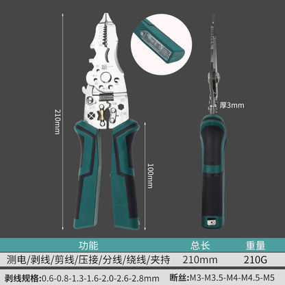 8-in -1 multifunctional wire stripper for electrician with power measurement, wire cutting, cable scissors, multi-purpose wire stripping, wire pressing and wire splitting pliers