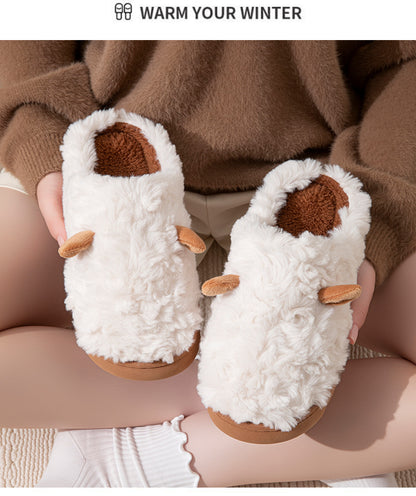 Winter Cotton Slippers Cute Women's Ears Men's Couple Home Indoor Warm Confinement Shoes Non-Slip Plush Plush Slippers