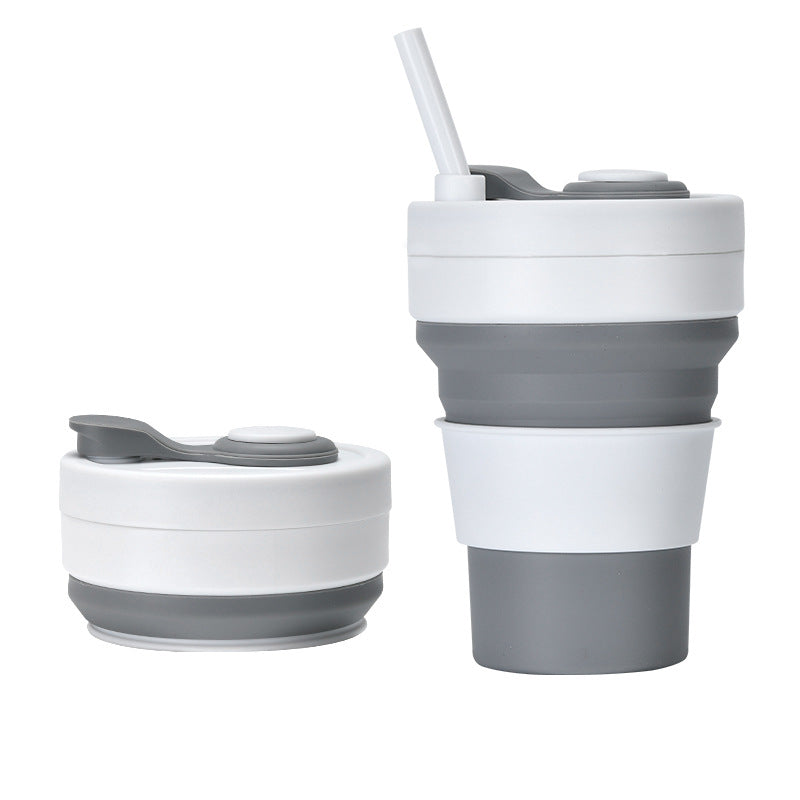 Cross-border folding cup outdoor travel convenient straw folding cup Silicone Collapsible Cup