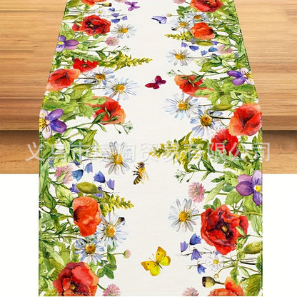 Linen Table Runner Pastoral Flower Lemon Summer Home Dining Table Outdoor Decoration Printed Tablecloth Table Runner