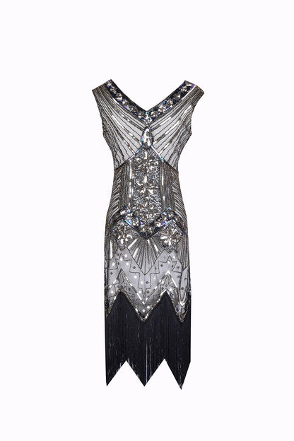 S-4Xl Amazon Wish Real Shot 1920S Retro Sequin Dress Handmade Beaded Tassel Plus Size Evening Dress