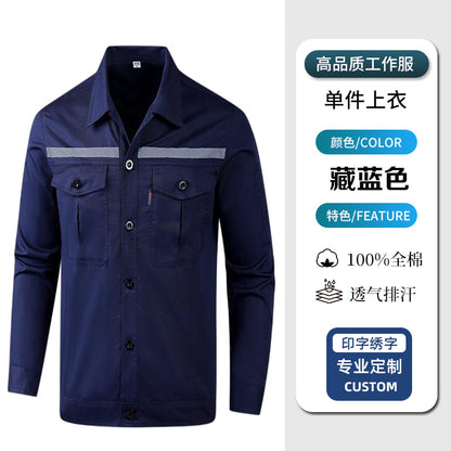 Pure Cotton Thin Summer Long Work Clothes Suit Wear-Resistant, Breathable and Sweat-Absorbent Welder Shipyard Factory Workshop Suit