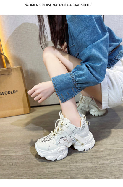 Thick-Soled Dad Shoes for Women 2025 Summer New Versatile Height-Increasing Breathable Mesh Sports Casual Shoes Platform Heel