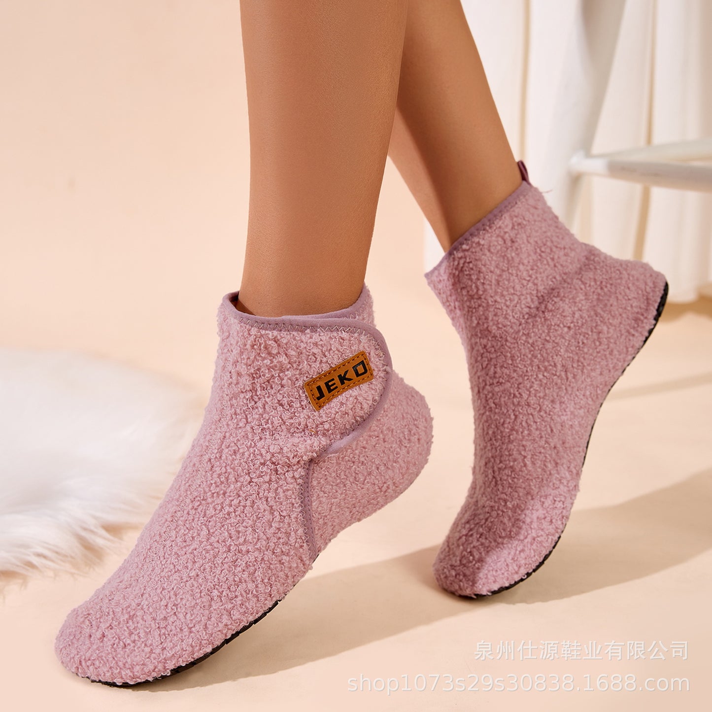 Cross-Border Large Size Shein Winter New Women's Velcro Home Indoor Non-Slip Warm Long Plush Snow Boots