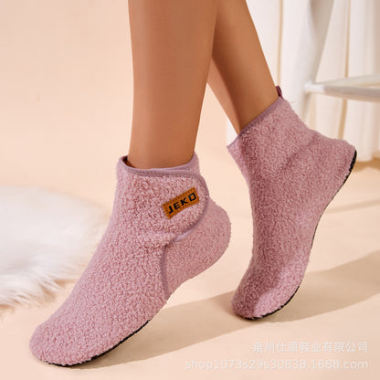 Cross-Border Large Size Shein Winter New Women's Velcro Home Indoor Non-Slip Warm Long Plush Snow Boots