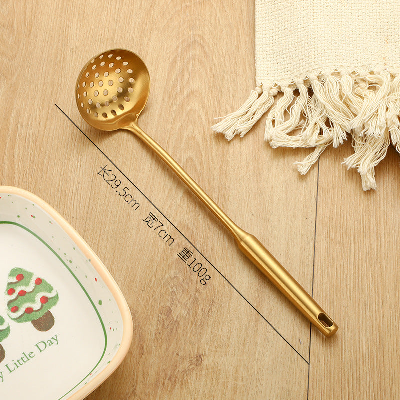 Stainless Steel High-grade Soup Leak Hot Pot Spoon Thickened Soup Spoon Golden Large Soup Spoon Titanium Plated Golden Soup Spoon Golden Spatula Spoon