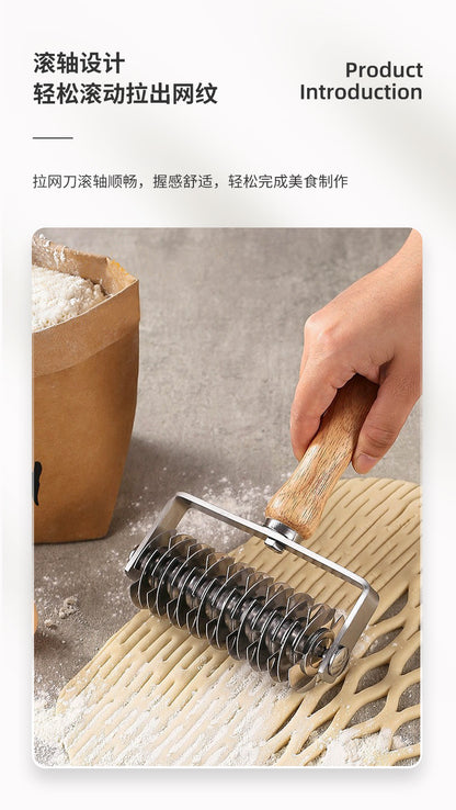 in stock Pizza Mesh Knife Pizza Tools Baking Tools Stainless Steel Wooden Handle Pizza Roller Knife Snack Hob